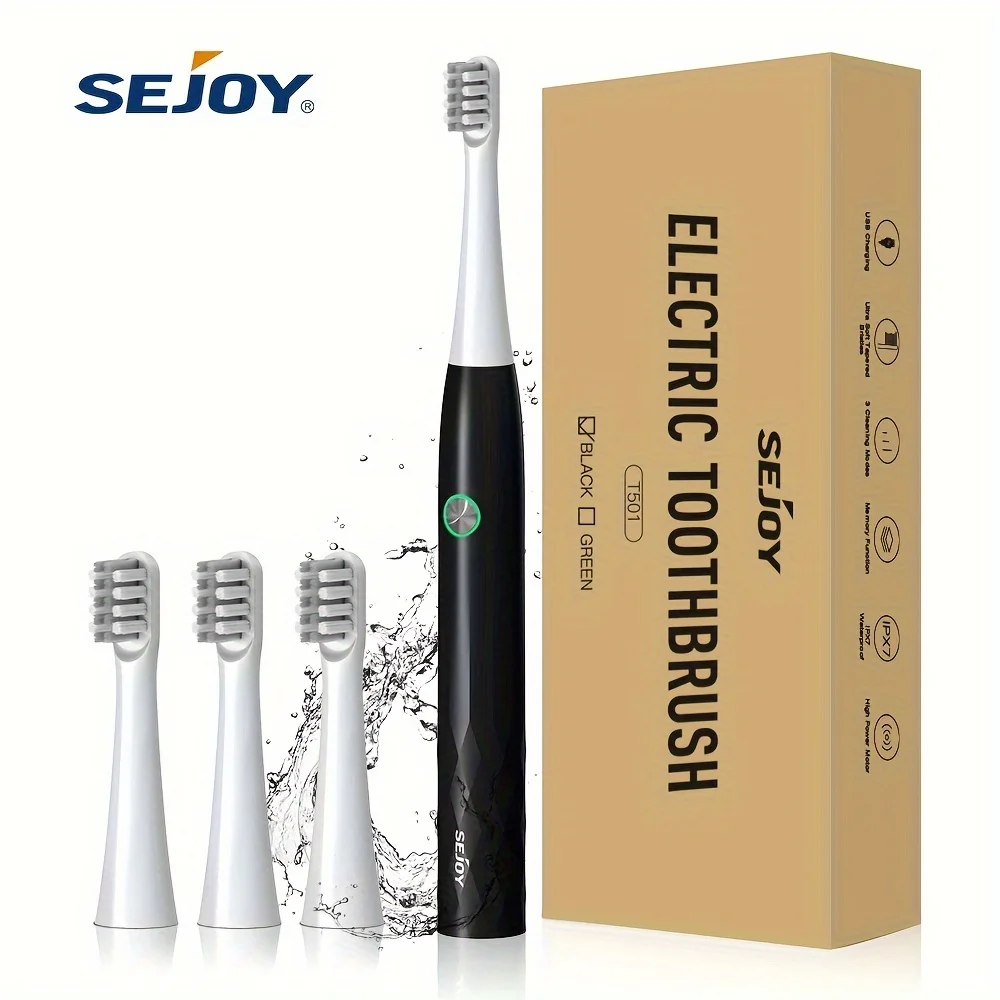 

Sejoy Smart Toothbrush Deep Clean Rechargeable Electric Powered Toothbrush with 4 Brush Heads 3 Cleaning Model Toothbrush