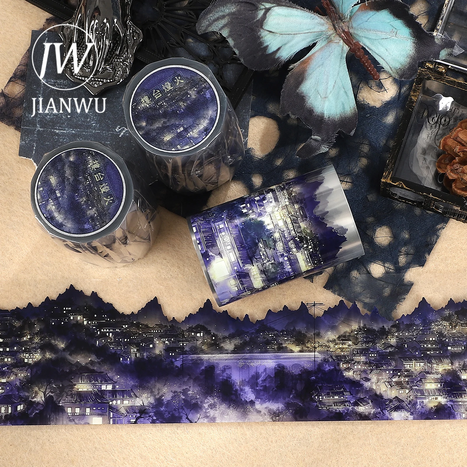 JIANWU 65mm*5m Vintage Lantern Tower Light House Landscape Material Collage Scrapbooking PET Tape Creative Journal Stationery