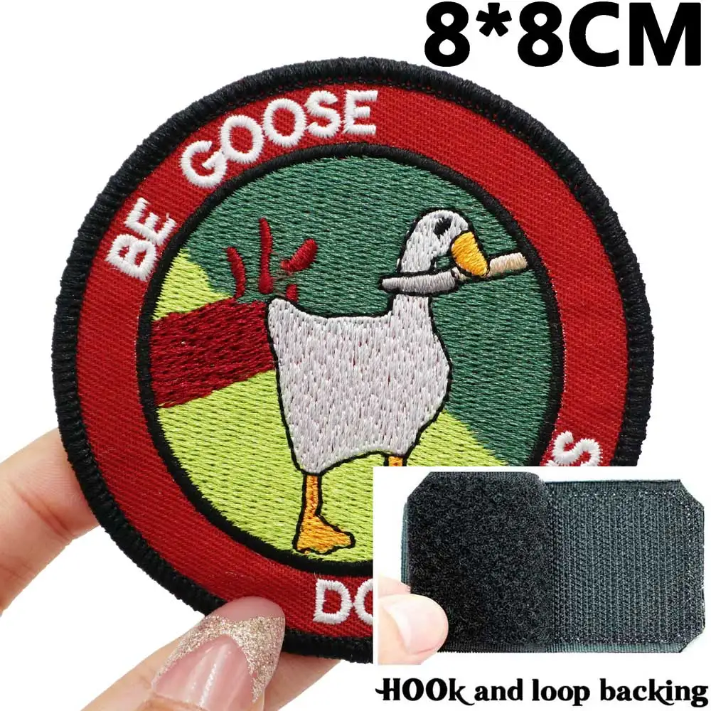 be goose do crimes Embroidered Applique Sewing Label punk biker Patches with hook backing