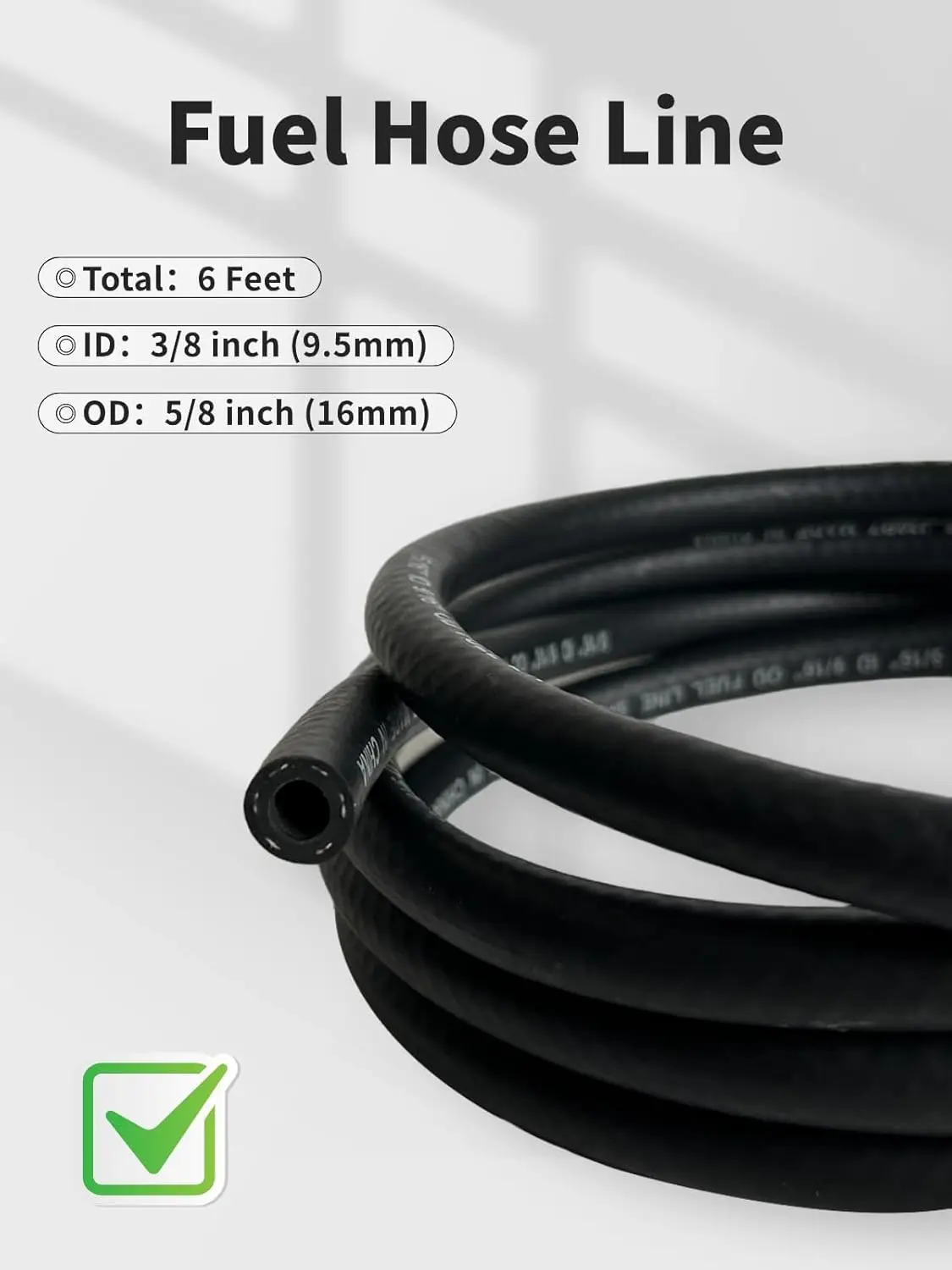 3/8 Inch 6FT NBR Fuel Line Hose SAE 30R7 with 10 Clamps | SAE 30R7 rubber fuel hose for automotive, marine and generator use; includes 6 feet of 3/8-inch hose and 10 clamps