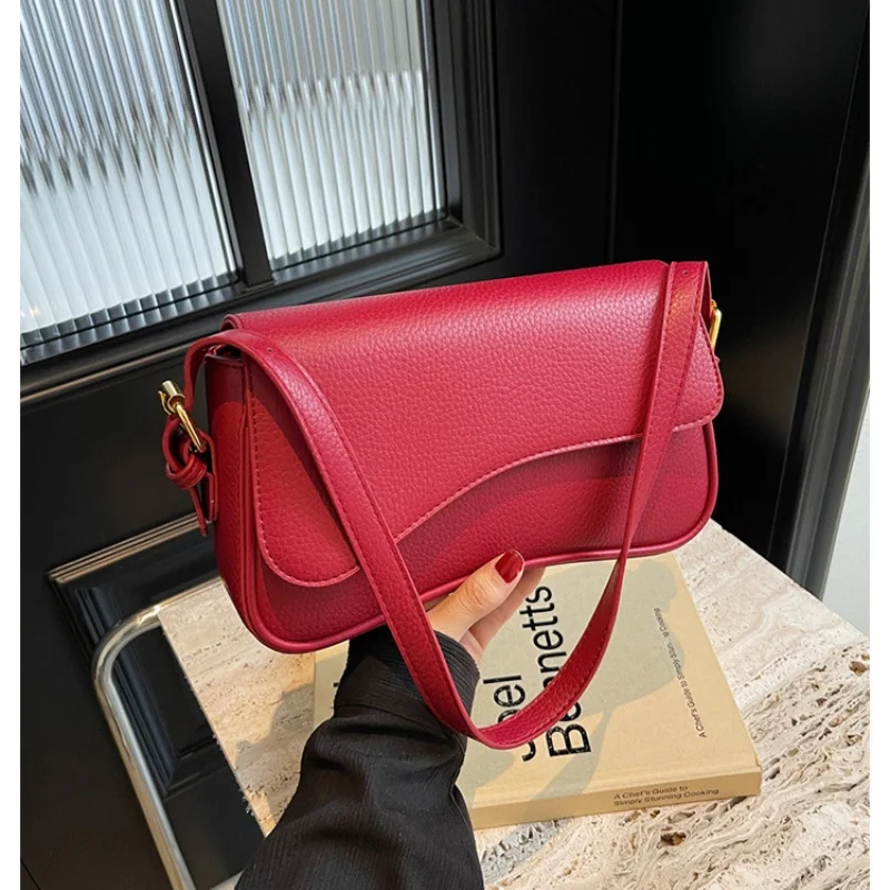 

Винтажные сумки через плечо из искусственной кожи для женщин, красная сумка через плечо с узором личи, простые модные сумки-портфели, сумочки и кошельки