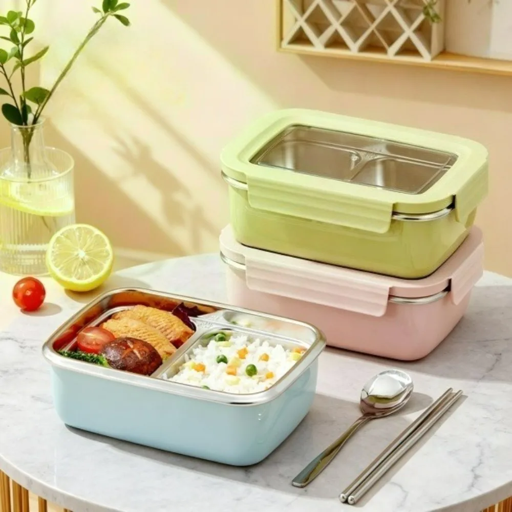 1/2 Grids Portable Lunch Box Sealed Leak-proof 304 Stainless Steel Food Container For Kids Students Microwave Safe Bento Box