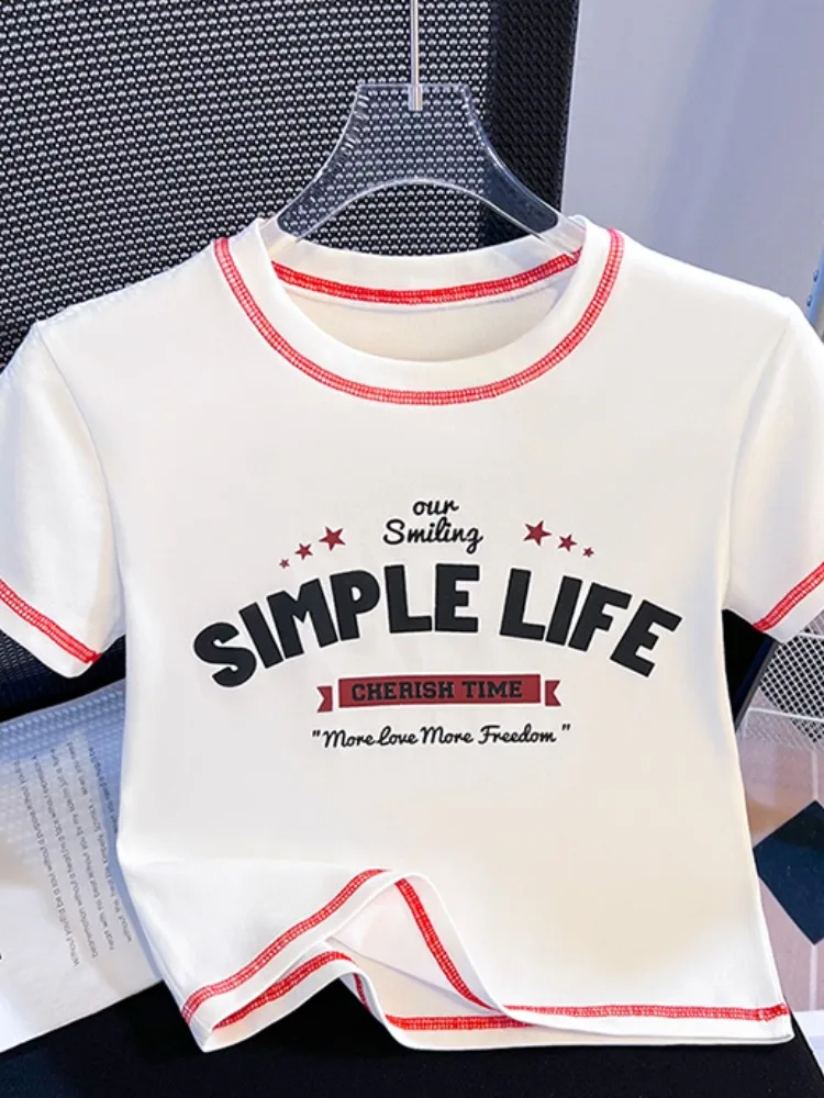 

Женская приталенная футболка с коротким рукавом, летняя, с принтом на плечах, в стиле колор-блок, удобная, дышащая, из хлопка, с круглым вырезом.