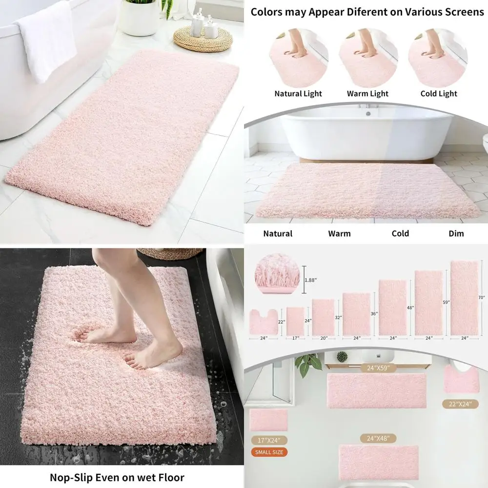 

Fluffy 24x70 Non-Slip Bath Mat, Washable Plush Luxury Rug for Bathroom Floor, Absorbent Shower Mat for Tub and Sink