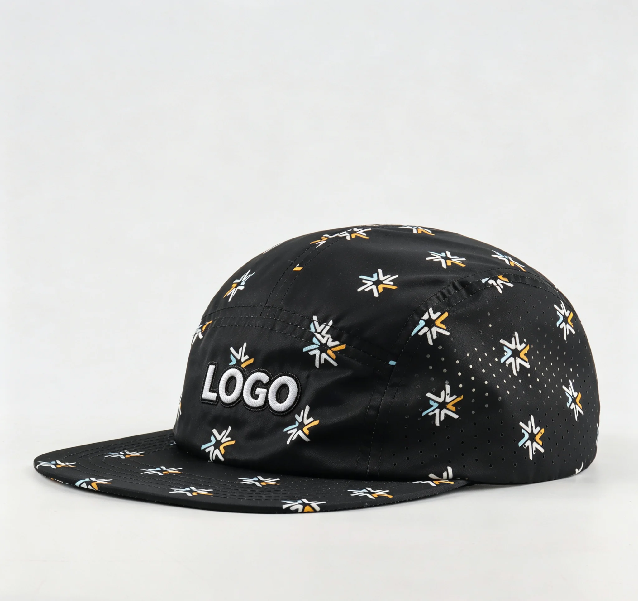 OEM ODM Custom Printing Logo Lightweight 5-Panel Running Cap Perforated Breathable Camp Hat Flat Brim Sport Hat for Fishing