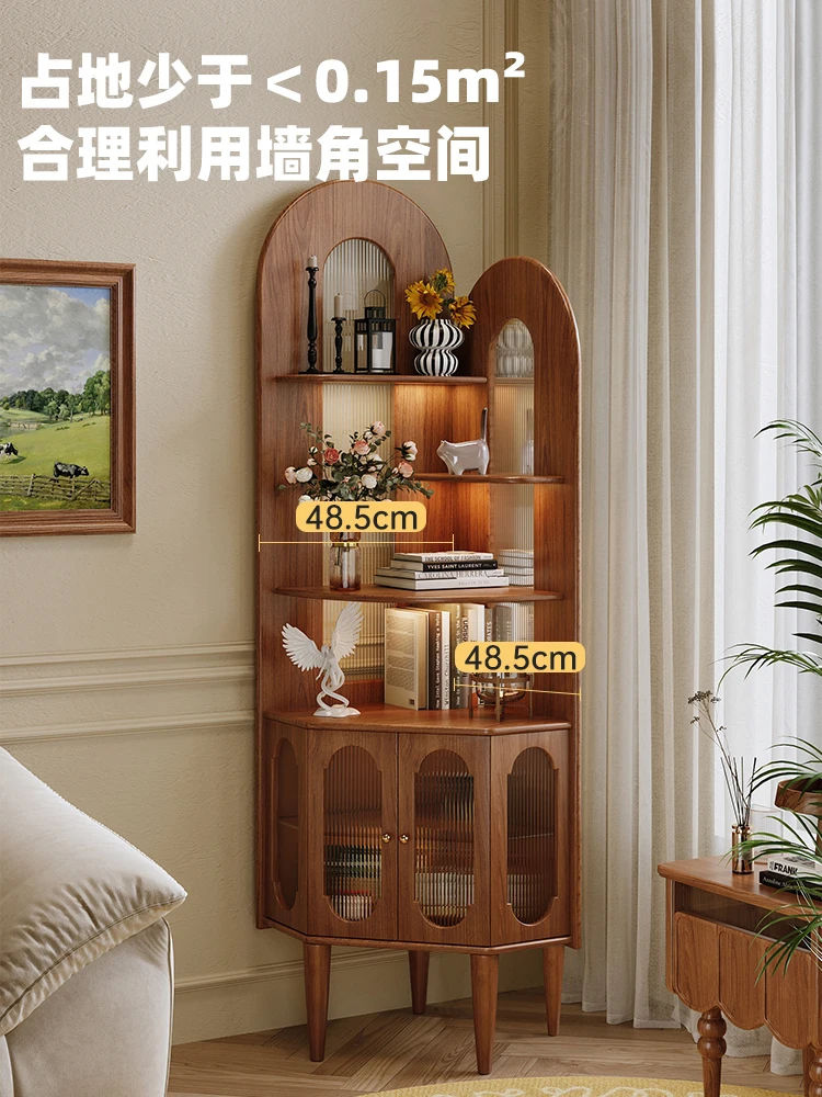 

Solid wood corner shelf, wall corner cabinet, retro living room corner cabinet, bookshelf, small unit corner storage,