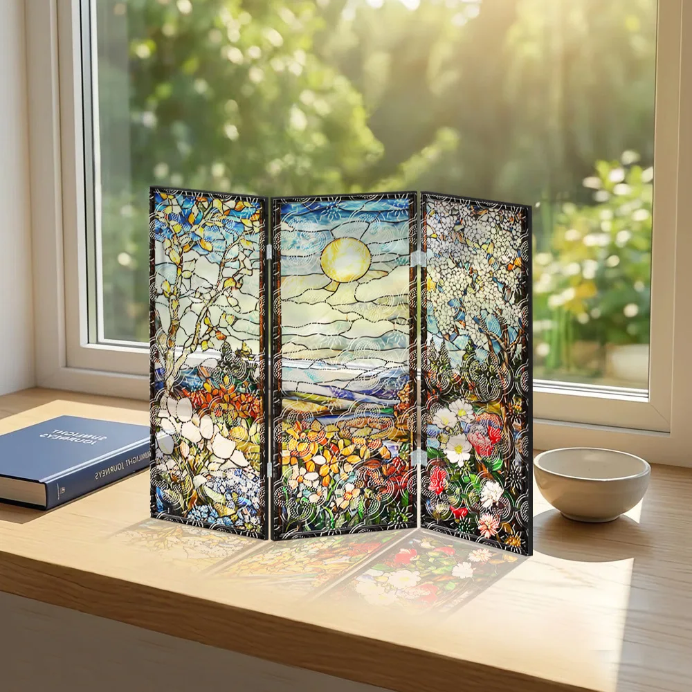 Begonia Pattern Translucent Acrylic Screen. Painted Folding Screen Landscape Painting,TV Cabinet Bedside Table Entrance Painting
