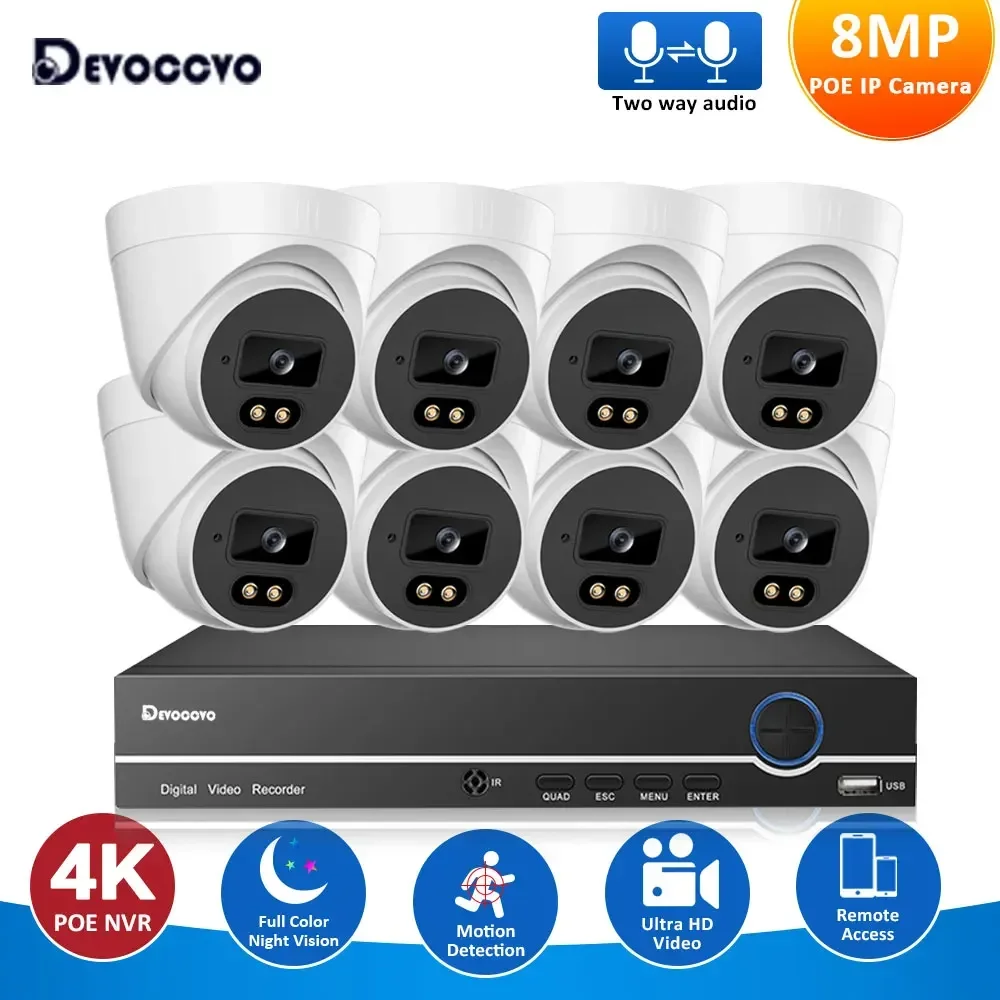 8MP  POE NVR Kit 8CH CCTV Camera Security System 2-Way Audio Color Night Vision IP Dome Camera Video Surveillance Monitoring Set