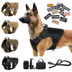 Military Large Dog Harness Collar Leash Bags Patches Set Pet Malinois Training Vests Tactical Dogs Harnesses Accessories