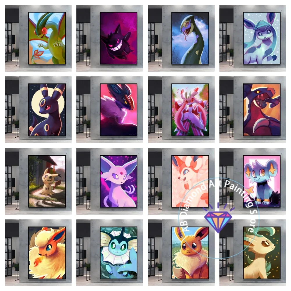 

Hot Selling Anime Pokemon Elf Mewtwo Square Round AB Diamond Painting Kit 5D DIY Cross Stitch Handmade Crafts Home Decor Gift