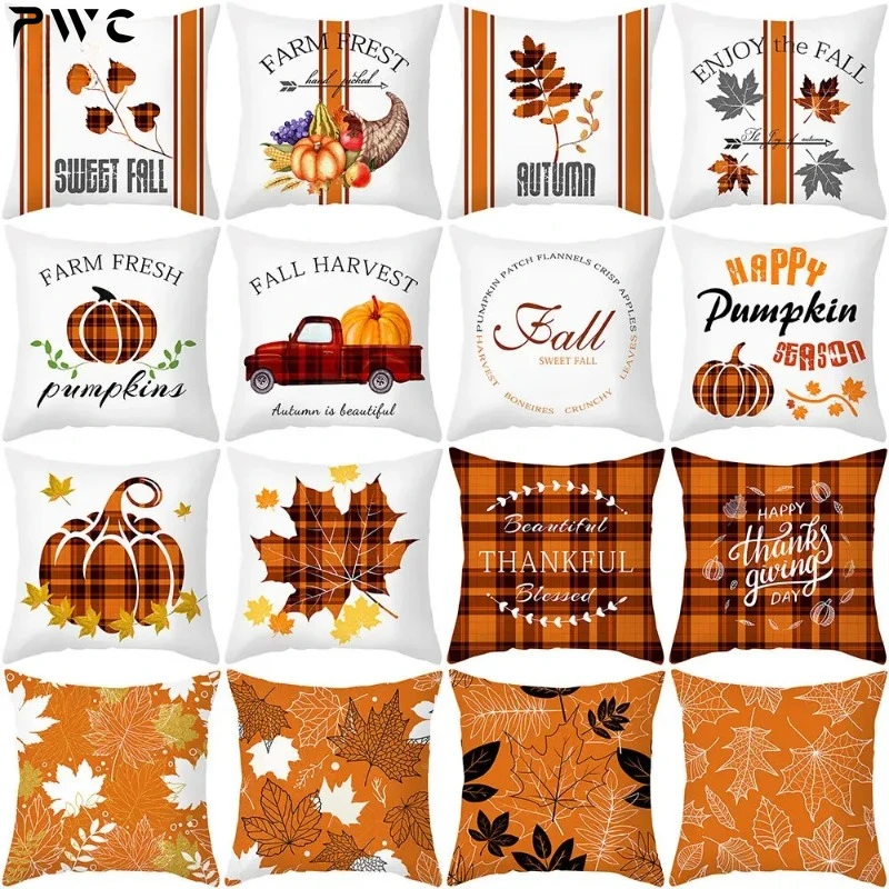 

Autumn Maple Leaf Pumpkin Pillowcase 45*45cm Fall Home Decor Grateful Thanksgiving Throw Pillow Covers Polyester Cushion Cover