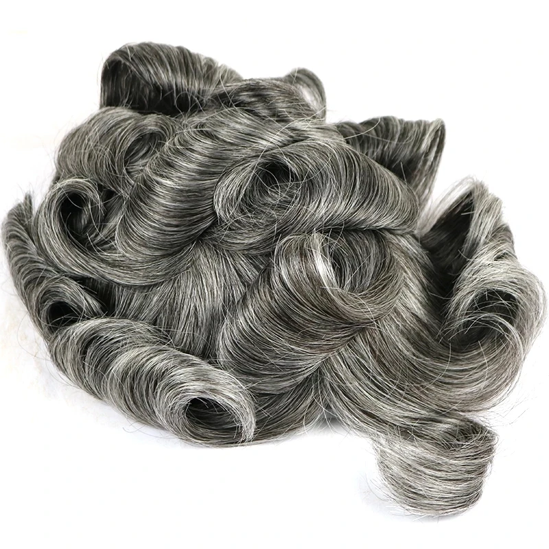 120Density #1B80 Grey Men 100% Virgin Human Hair Toupee Natural Hairline Full Skin Base Undetectable Ultra Thin Hair Prosthesis