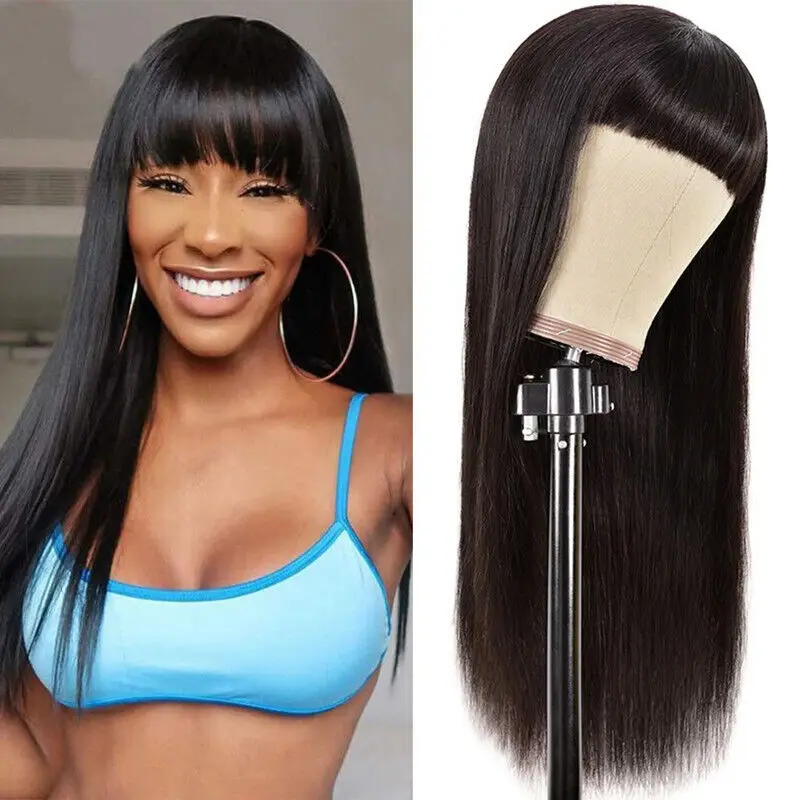 Black Straight Wig with bangs Synthetic Wigs for Girls Women Cosplay Dress Party