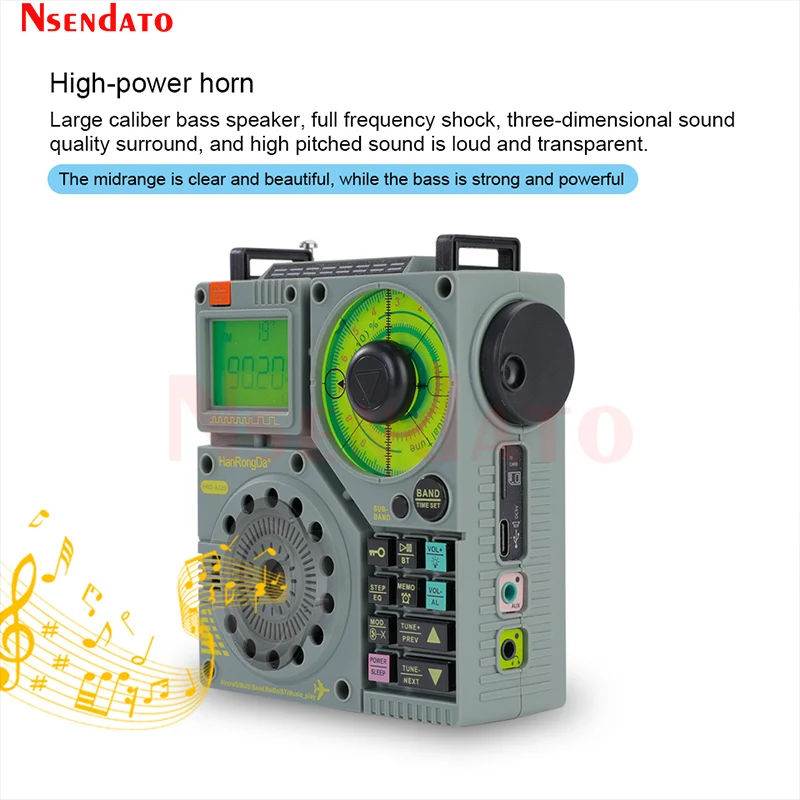 HRD A320 Air FM MW SW VHF WB Multi Band Radio Portable Bluetooth-Compatible Speaker Aviation Air Maritime Band Radio For TF Card