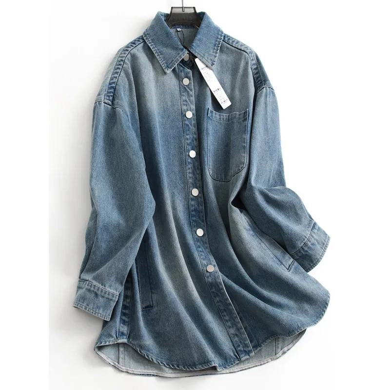 

Джинсовая рубашка SuperAen из чистого хлопка в стиле ретро, белая, свободного кроя, с отложным воротником, с длинными рукавами, весна 2026, новинка