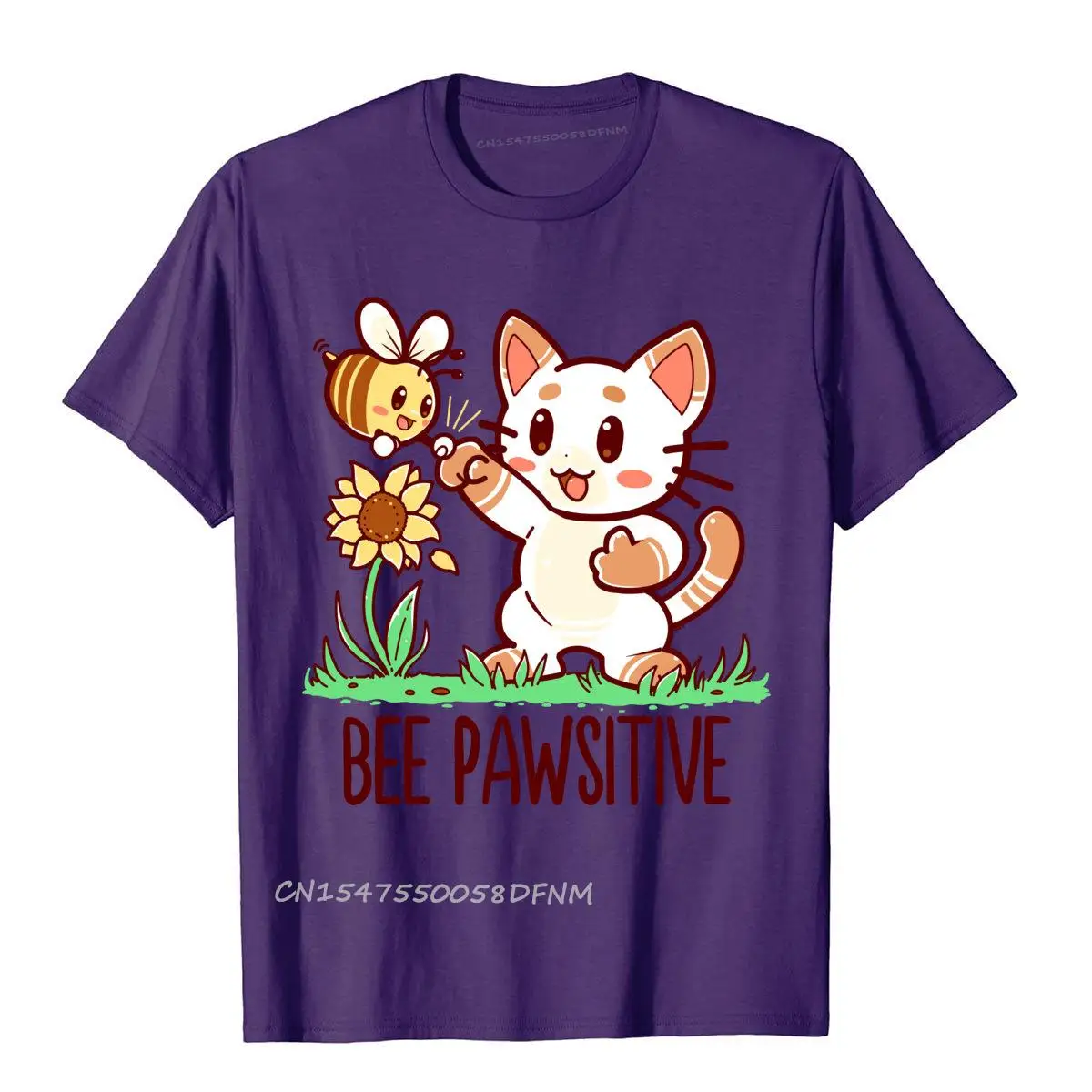 Bee PAWsitive T Shirt Bee And Cat Oversized Printed Premium Cotton Men's Tops Shirts 3D Style Cartoon Tshirt Men