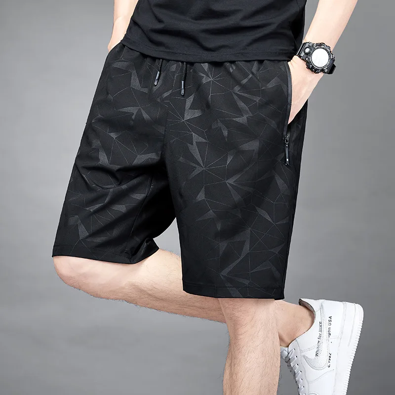 Fashionable Loose Men's Printed Trend Shorts Summer New Casual Quick Dry Breathable Elastic Waist Knee Pants Male Clothes