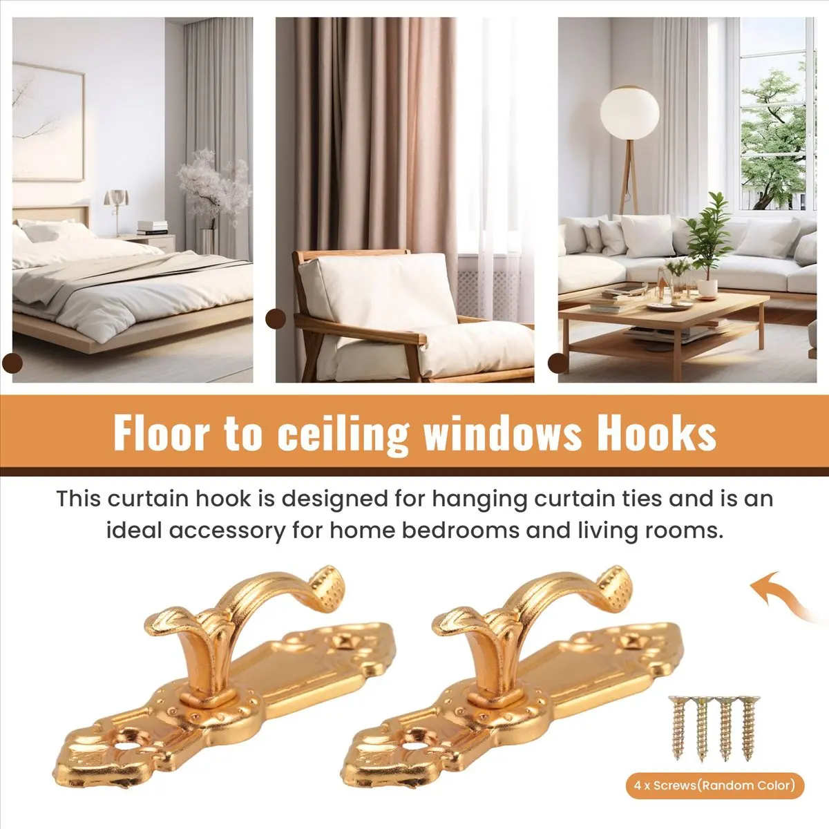 AA77 NEW  Mount Curtain Tassel Tie Back tieback Wall Hooks 2PCS