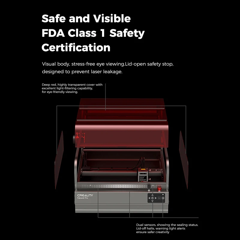 Creality Falcon 2 Pro 22W/40W Closed Laser Engraving Machine Integrated Cutting Machine Intelligent Air Assist with 1.6W Laser H