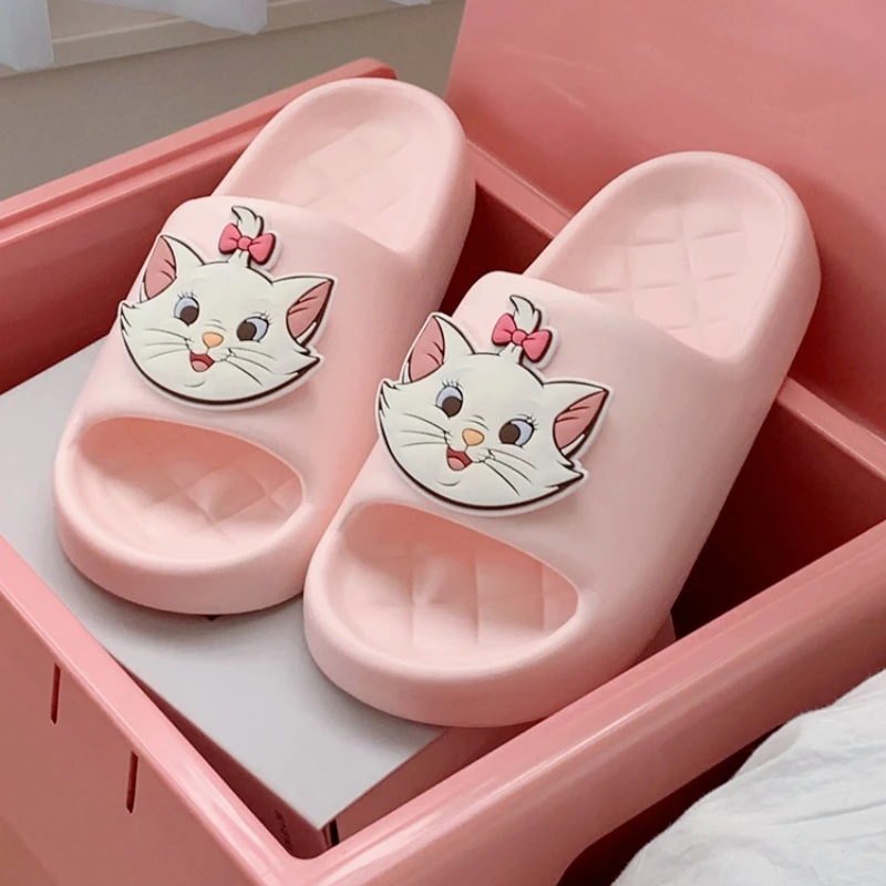 Cute Disney Marie Cat Girls' Summer Home Anti-slip Wear-Resistant, Soft and Comfortable, Fashionable Cartoon One-line Sandals
