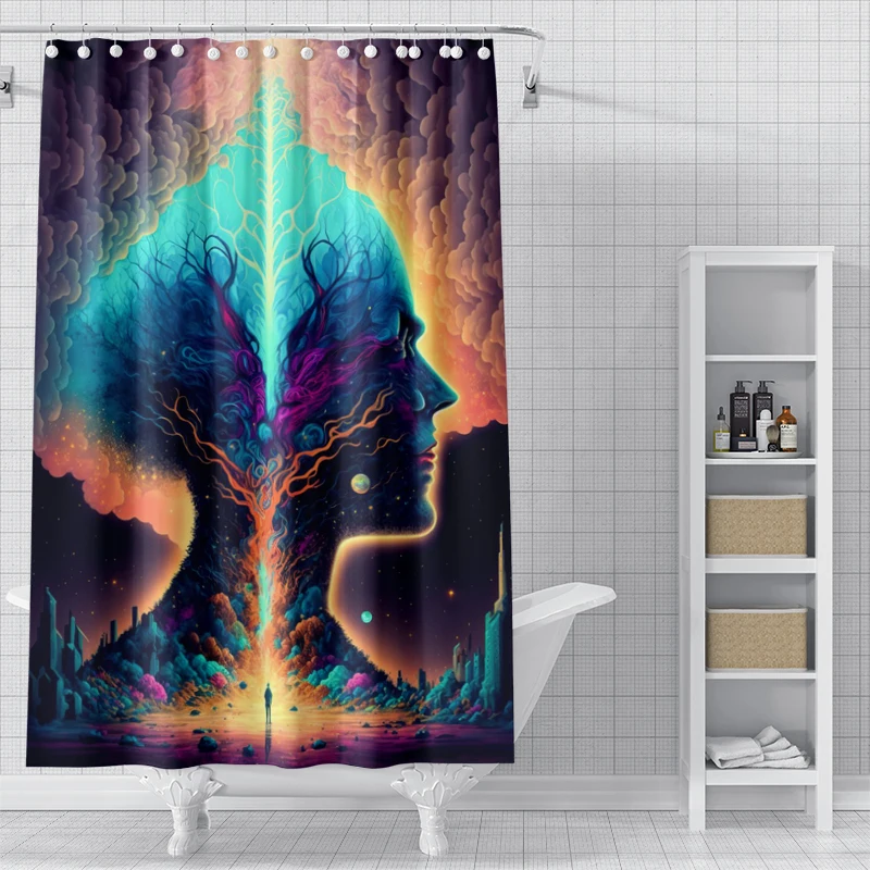 Tenda da doccia con faccia astratta vibrante, lavabile, resistente allo sporco, tenda da bagno in poliestere impermeabile per la decorazione domestica