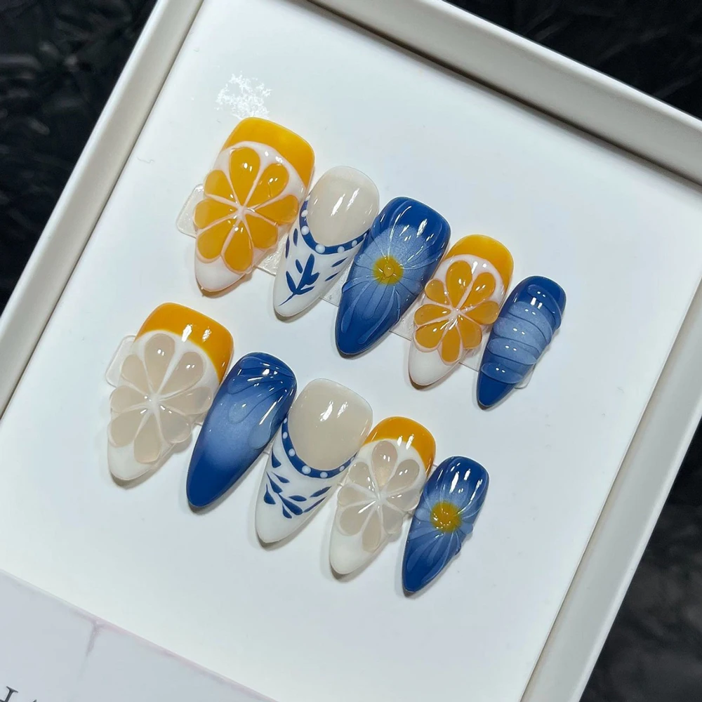 Handmade Nail 10 Pieces Pure Handmade Medium Almond Shaped Nail Patches Reusable Fake Nails Sweet Girl Handmade Press On Nails