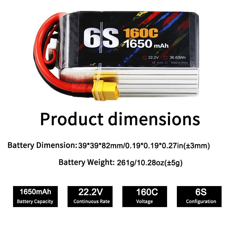 Advanced 1650mAh 6S 22.2V 160C High Power Stable Discharge Long Endurance Special Battery For 5 Inch Huafei FPV Crossing Machine