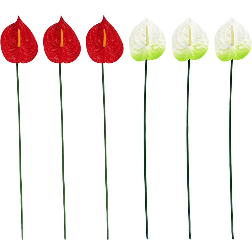 

6pcs Artificial Anthurium Red White Fake Plants for Wedding Birthday Housewarming Banquet Holiday Decorations