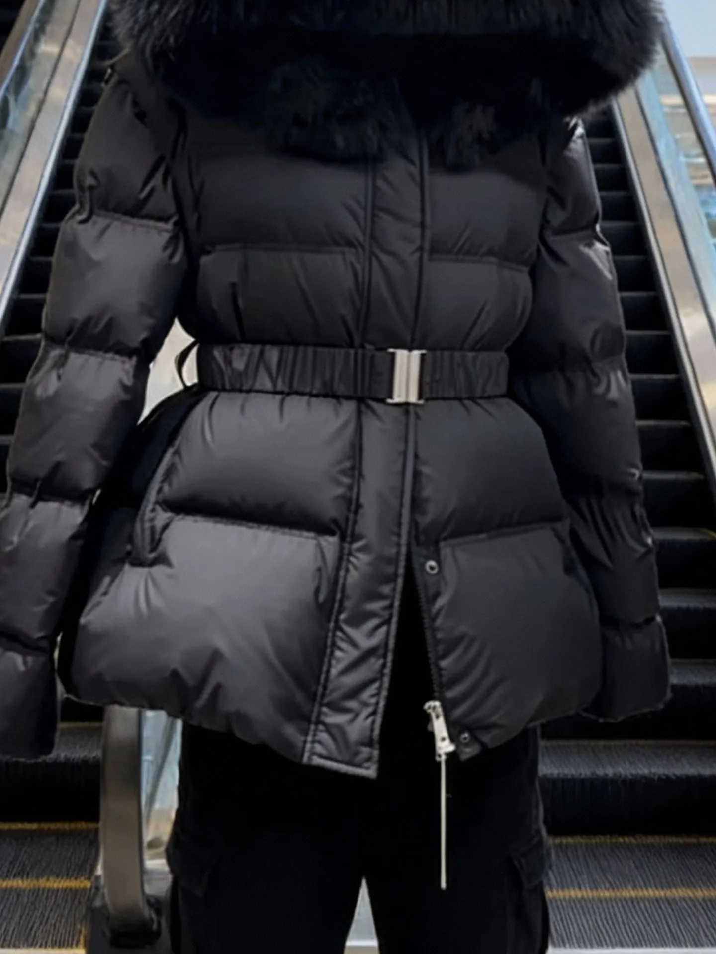 Sli Bla Puffer Jaet Casaco feminino de pele sintética de comprimento médio inverno quente Thi Casacos casuais Sle ajuste regular poliéster F...