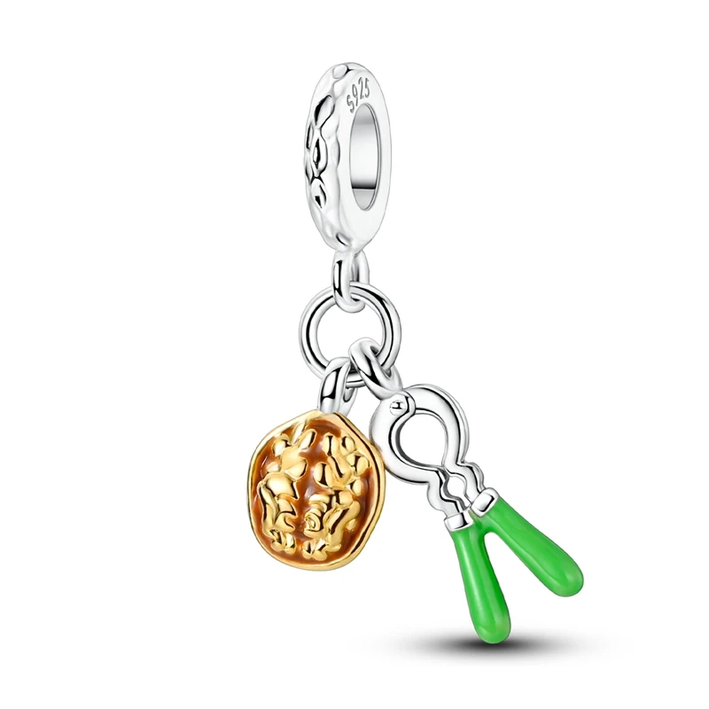 

925 Sterling Silver Walnut And Walnut Clip Charms Pendant Fit 3mm Original Bracelet DIY Women Exquisite Daily Life Jewelry Gifts