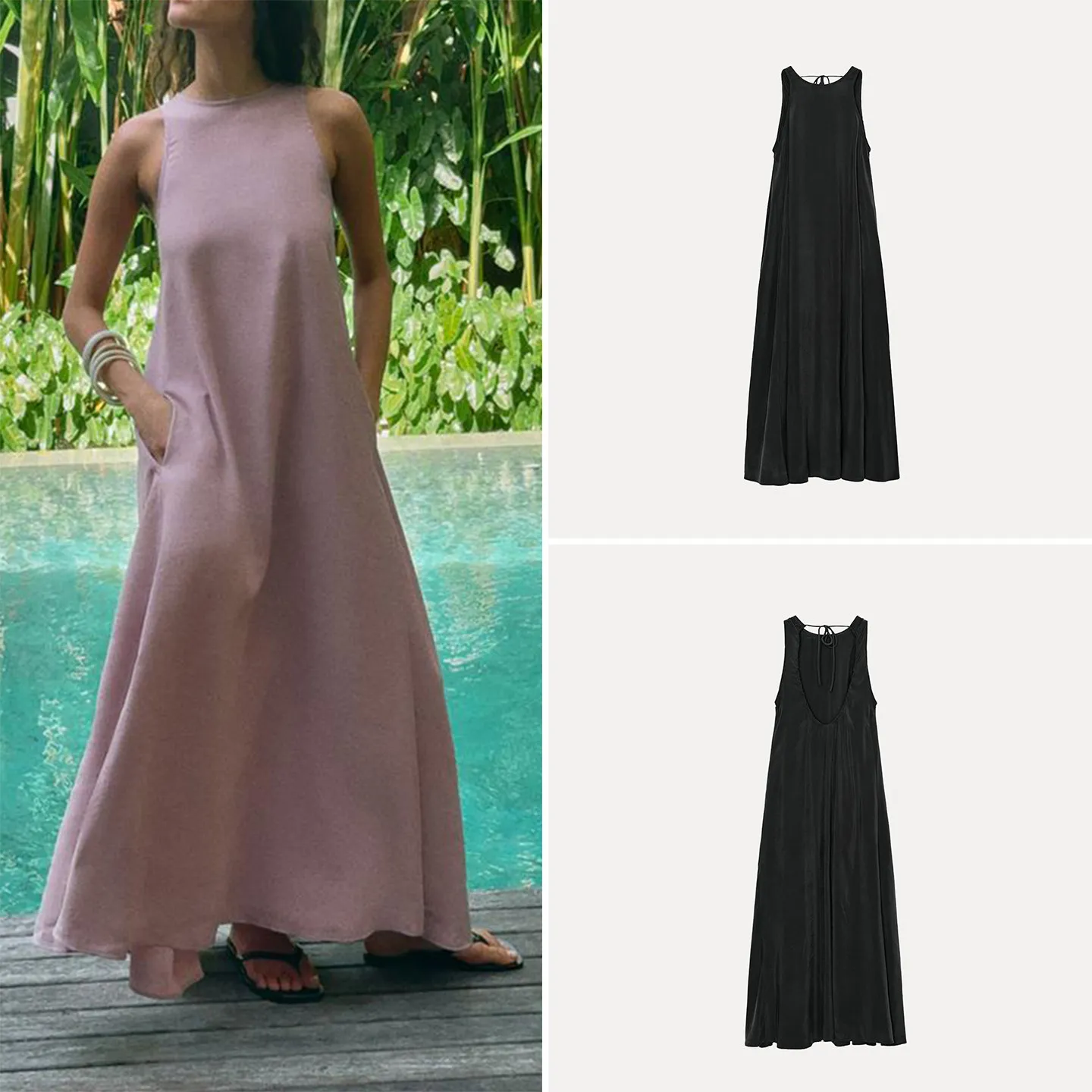 

Модное женское платье миди без рукавов с круглым вырезом, драпировкой, весна 2026, повседневный стиль, А-силуэт, свободный крой, европейский бренд