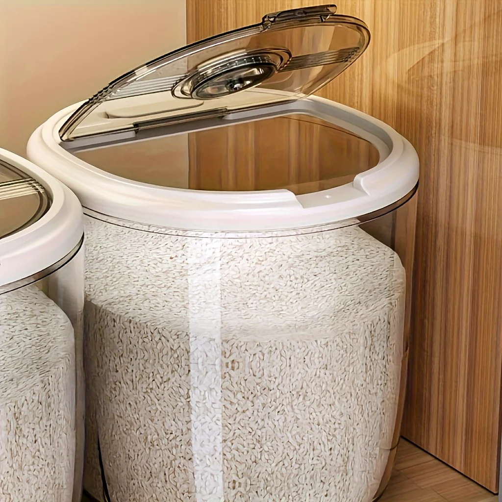 Transparent Plastic Rice Bucket Household Insect and Moisture Proof Sealed Grain Food Storage Container Large Capacity Rice Bin