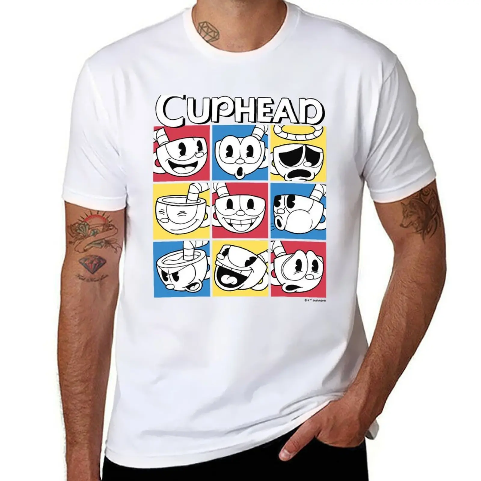 

Cuphead Nine Squares of Different Emotions T-Shirt T-Shirt t shirt man casual T-Shirt