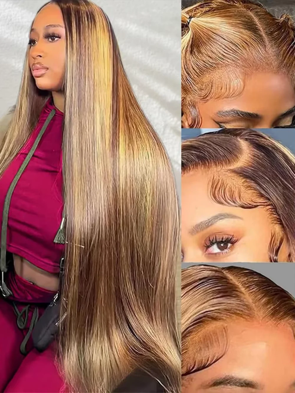 

42 46 Inch P4/27 Highlight Bone Straight 13x4 Human Hair Lace Frontal Wigs 220% Colored Ombre 13x6 HD Lace Front Wig For Women