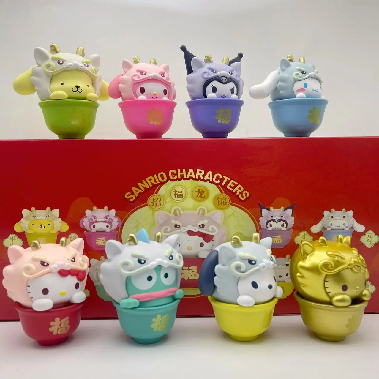 Sanrio Cute Hello Kitty 8pcs Bring Good Luck And Blessings Red Blind Box Cute Kt Cat Mystery Boxes Figurine Toy Figurine Gifts