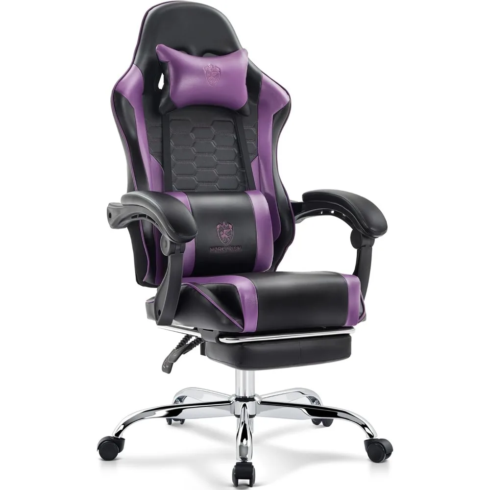 

Gaming Chair,Computer Office Chair with Footrest,Massage Lumbar Support and Gel Pad,Ergonomic Reclining Adjustable Leather Gamer