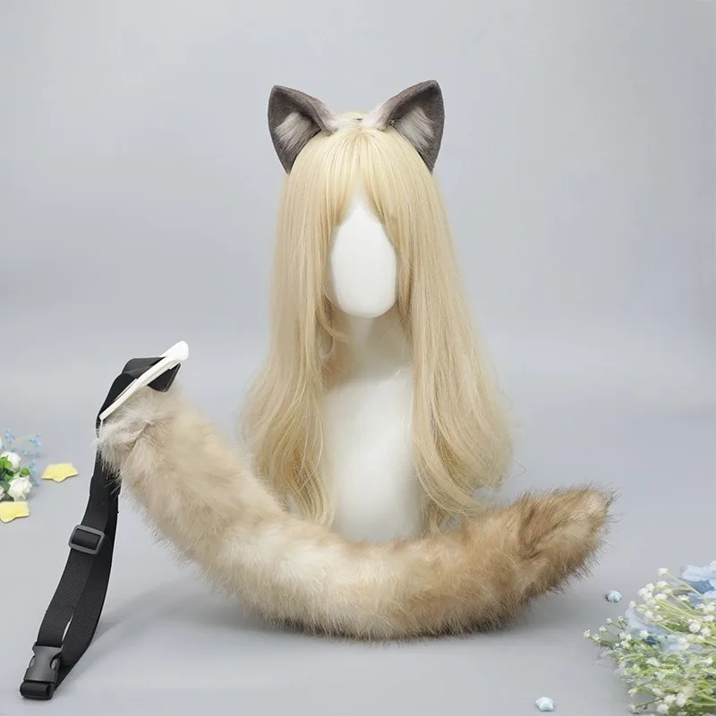 Plush Cat Ears Realistic Lolita Headband Wolf Ear Tail Set Cosplay Accessories Hand-made Simulation Animal Ears Halloween Props