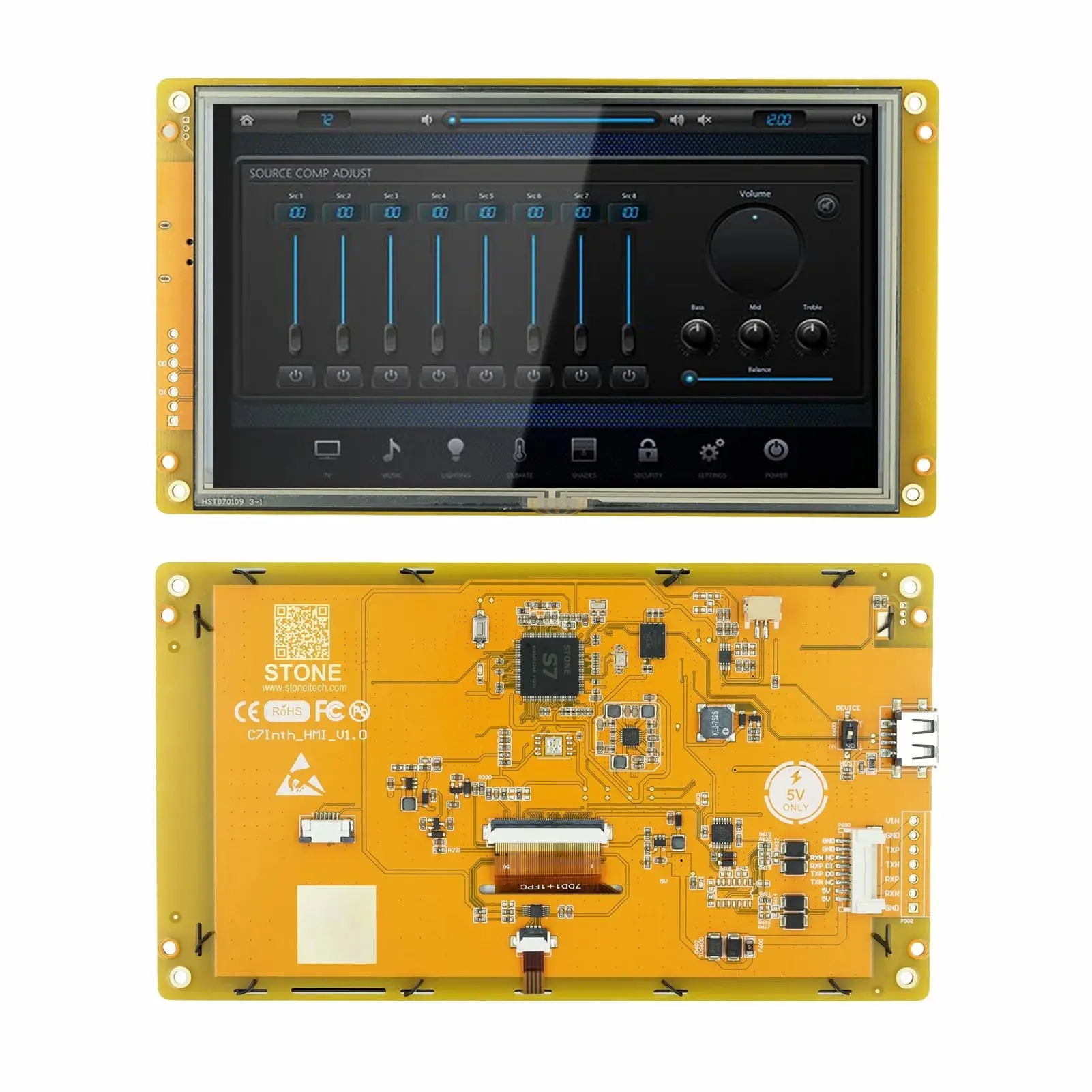 7 Inch HMI Intelligent LCD Module TFT Display Touch Screen with Free GUI Software Easy To Operate Support Any MCU