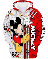 2024 Winter Disney Cartoon Hoodies for Men and Women 3D Printed Mickey Mouse Pattern Sweatshirts Casual Jackets with Zippers