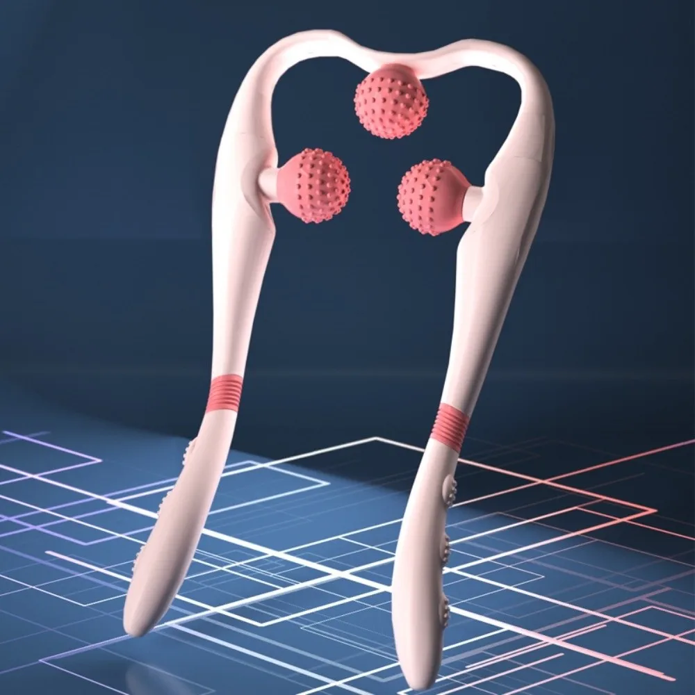 Vibration Cervical Massage Instrument Triple Balls Extended Handle Neck Massager Roller Three-level Adjustment Ergonomic