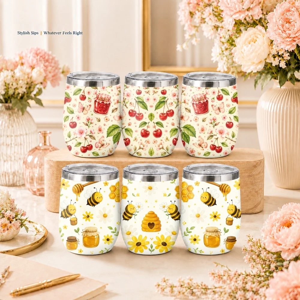 Honey Fruit Prints Vacuum Flasks 12oz Insulated Stainless Steel Mug with Lid Double Wall Coffee Drink Cup Travel Tumbler