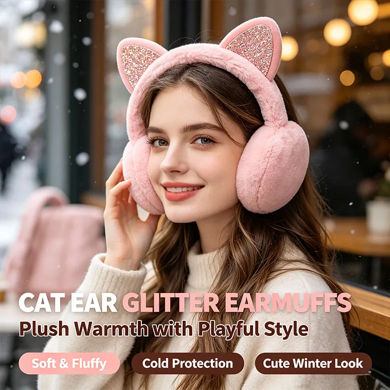 Glitter Ears Plush Earmuffs Women Winter Warm Cat Ear Cover Cold Protection Soft Girls Autumn Winter Outdoor Accessory EZr02