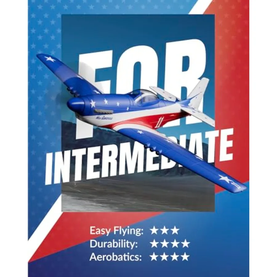 RC Plane for adults and beginners: 4-channel remote control P51d Mustang with gyros, aileron, aerobatics, 3 flight modes, multi