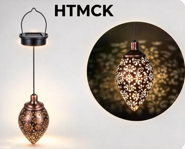 HTMCK Water Drop Shaped Outdoor Solar Projection Light Waterproof Hollowed-out Design for Garden Patio Stair  Landscape Balcony