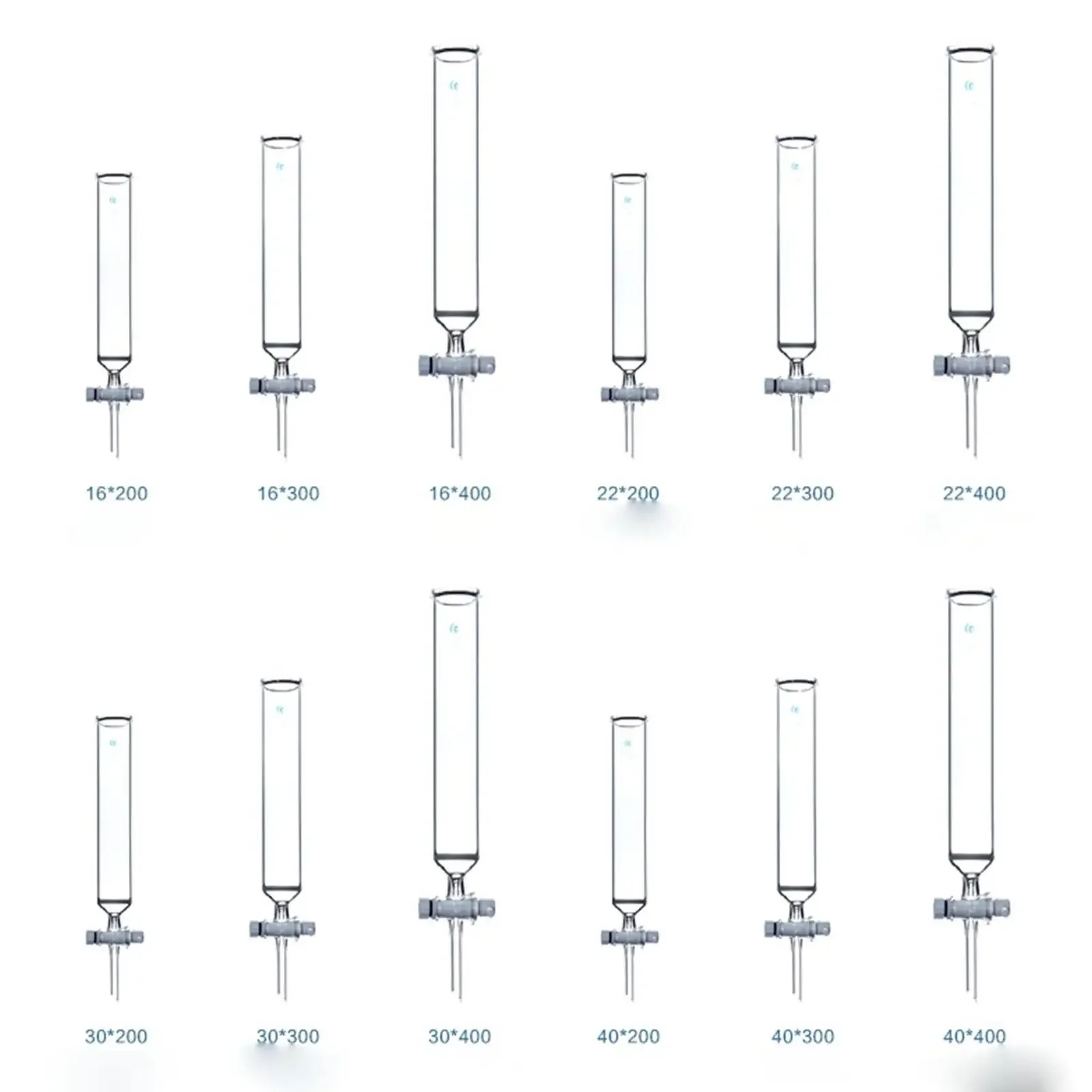 O/D 16/22/30/40mm Length 200/300/400mm Tube O.D:9-10mm Glass Chromatography Column PTFE Stopcock Ground Cone