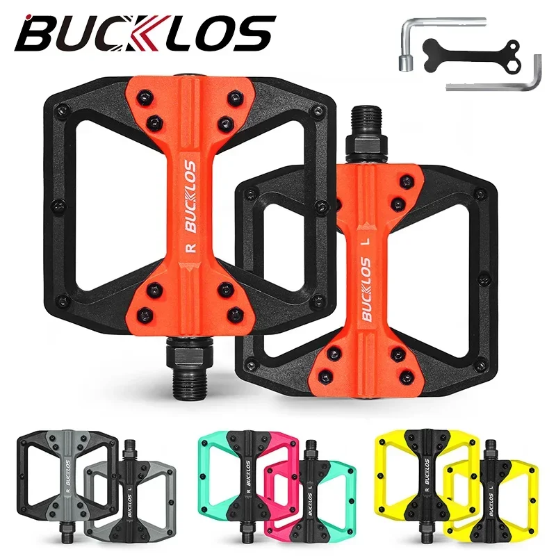 

BUCKLOS Mountain Bike Flat Pedals Nylon Fiber DIY Bicycle Footboard Mtb Pedal with Removable Anti-Skid Nails Cycling Accessories