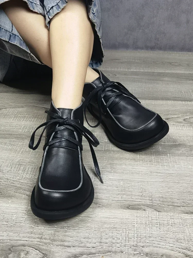 

Birkuir Big Head Short Boots For Women Lace Up Genuine Leather Flat Platform Ankle Boots Flats Shoes Ladies Luxury Boots Ladies