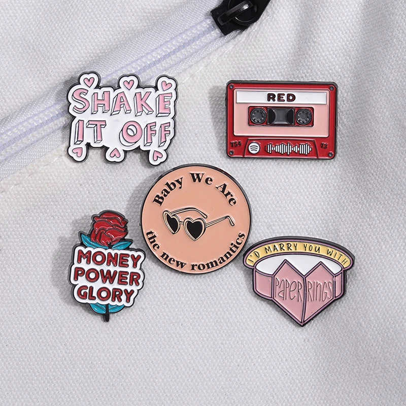 Female Singer Enamel Pins Custom Lyrics Red Tape Rose Fetish For My Love Brooches Lapel Badges Paper Song Ring Jewelry Gift for