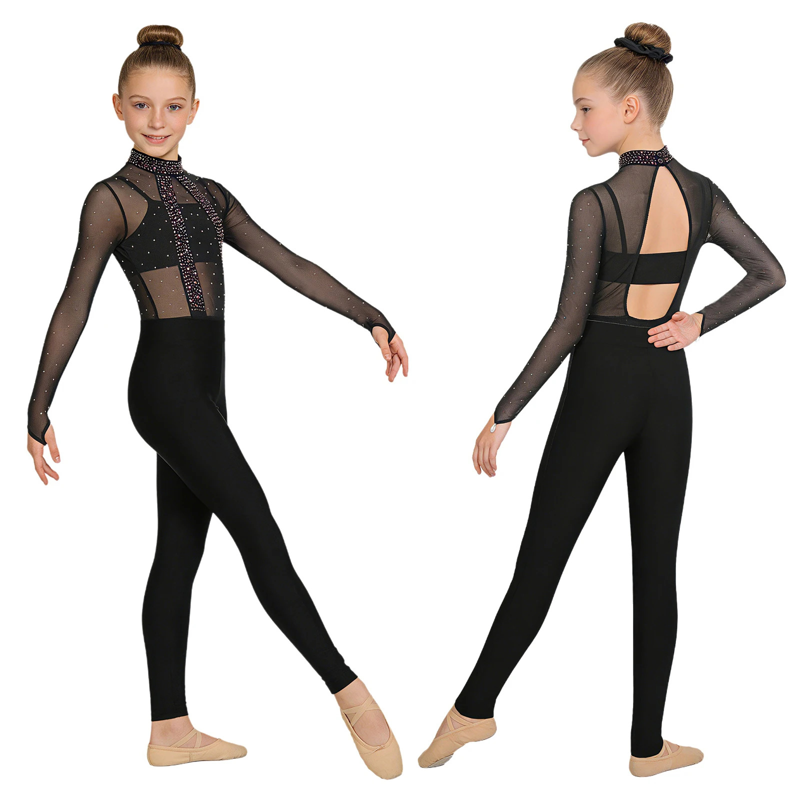 Conjunto de baile de Ballet y gimnasia radiante para niñas con leotardo recortado en la espalda con tirantes finos camisola Leggings y conjunto de diadema
