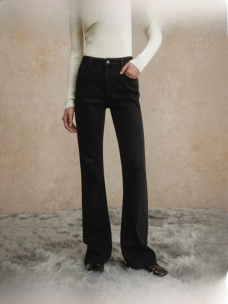 

ZhiZhi Tai Ling Women's Slim Fit High Waist Jeans Flared Cuffs Bla mat Vintage Sle Winter Faion